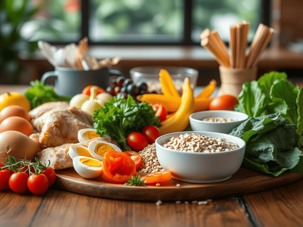 Thực phẩm giảm cân, chế độ ăn giảm mỡ, thực đơn healthy, rau củ quả tươi, các món ăn ít calo.