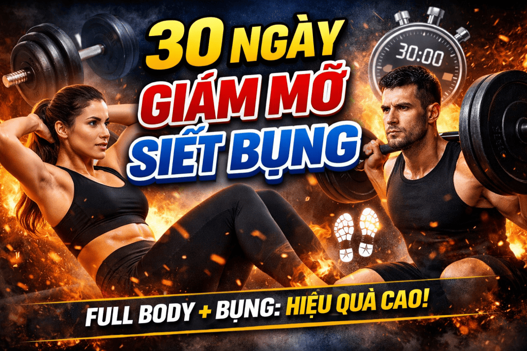 30 ngày giảm mỡ siết bụng, giảm mỡ nhanh với các bài tập toàn thân, hiệu quả cao.